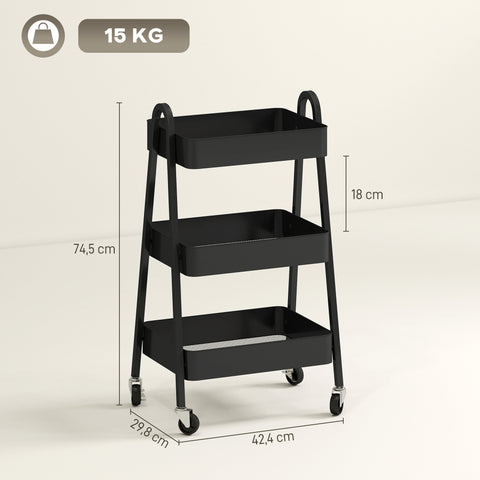 Rootz 3-Level Kitchen Cart - Serving Trolley - Utility Cart - Easy Mobility - 29.8cm x 74.5cm