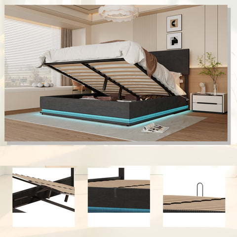 Rootz Velvet Double Bed Frame - Storage Bed - Upholstered Bed - USB Charging & LED Lights - 211cm x 173cm x 113cm