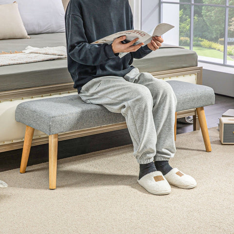 Rootz Bed Bench - Upholstered Bench - Window Seat - Thick Padding - Imitation Linen - Rubber Wood Legs - 120cm x 41cm x 43cm