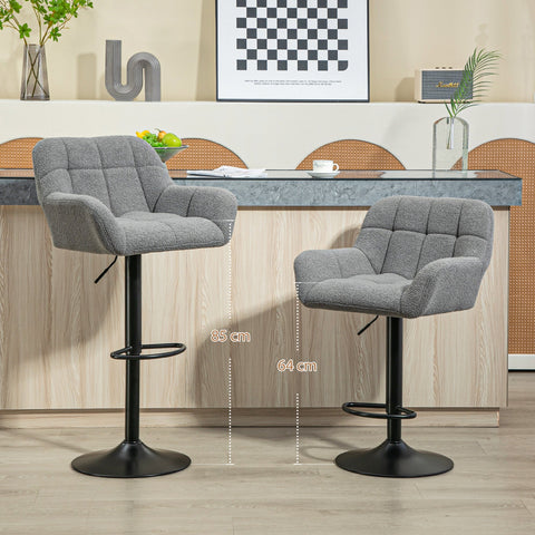 Rootz Bar Stool Set of 2 – Retro Design – Adjustable Kitchen Chairs – Swivel Counter Stools – Ergonomic Comfort – 57.5x52.5x93-114cm – Grey & Black