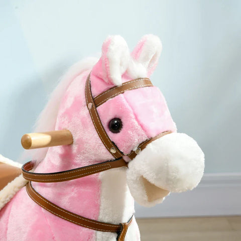 Rootz Rocking Horse - Saddle With Stirrups - Sound Effects - Music - Plush Body - Metal Frame - Up To 30 Kg - Pink - 68cm x 26cm x 62cm