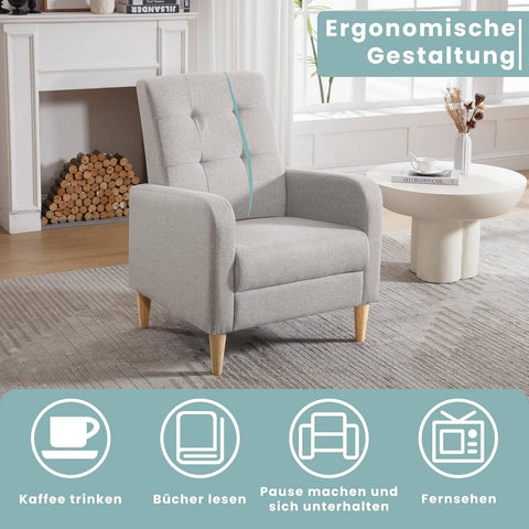 Rootz Egg Chair - Modern Lounge Chair - Relaxing Armchair - Comfort with High Backrest - Grey Linen - 68 x 90.5 x 73.5 cm