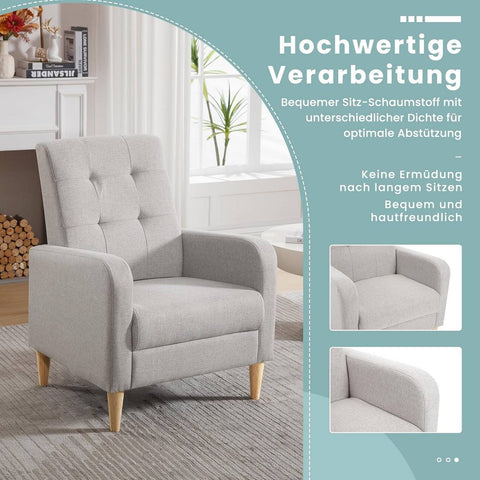 Rootz Egg Chair - Modern Lounge Chair - Relaxing Armchair - Comfort with High Backrest - Grey Linen - 68 x 90.5 x 73.5 cm