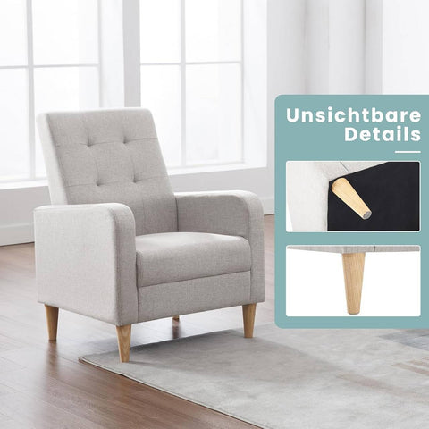 Rootz Egg Chair - Modern Lounge Chair - Relaxing Armchair - Comfort with High Backrest - Grey Linen - 68 x 90.5 x 73.5 cm