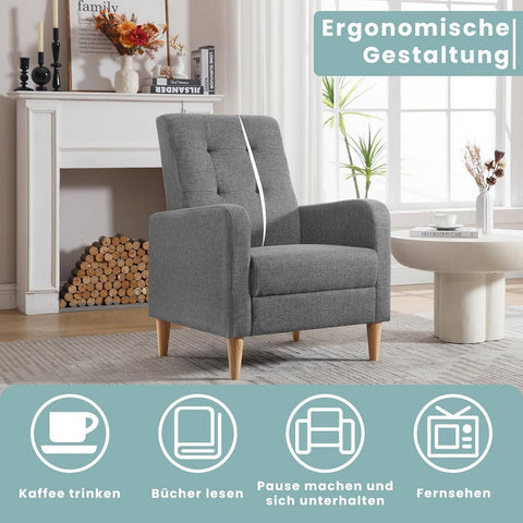 Rootz Egg Chair - Lounge Chair - Relaxation Chair - Modern Comfort - Grey Linen Cover - 68 x 90.5 x 73.5 cm