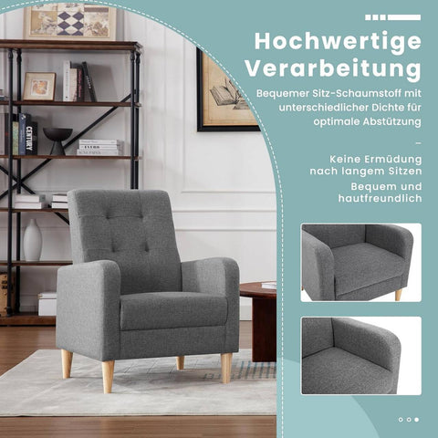 Rootz Egg Chair - Lounge Chair - Relaxation Chair - Modern Comfort - Grey Linen Cover - 68 x 90.5 x 73.5 cm