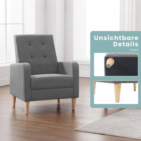 Rootz Egg Chair - Lounge Chair - Relaxation Chair - Modern Comfort - Grey Linen Cover - 68 x 90.5 x 73.5 cm