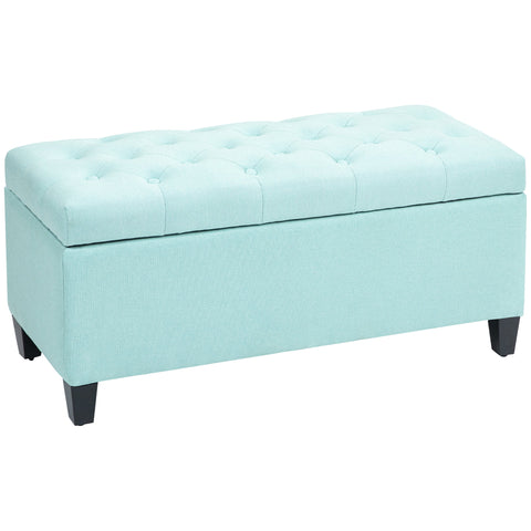 Rootz Upholstered Storage Bench - Linen-Like Polyester - Entryway Bench - Ample Storage - 100 x 40 x 44 cm - Green