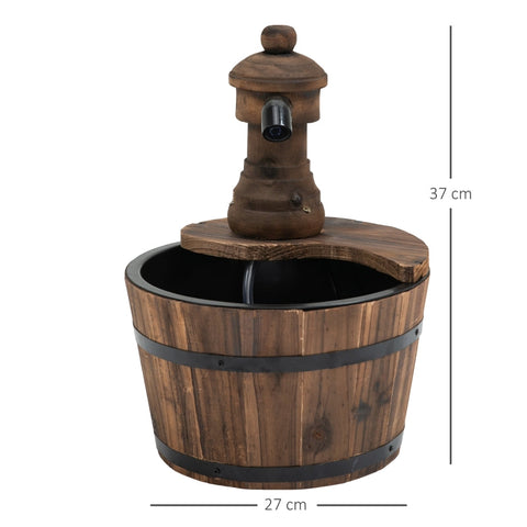 Rootz Garden Fountain - Decorative Barrel Fountain - Wooden Bucket Water Feature - Weather-Resistant - Adjustable Water Flow - Easy Assembly - Ø27 x 37 cm - Fir Wood + Metal