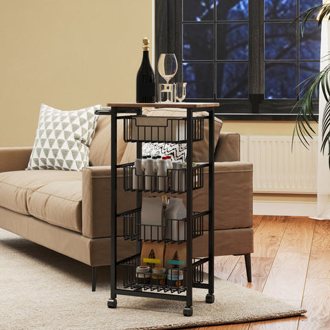 Rootz Kitchen Trolley - Serving Cart - Rollable Kitchen Car - Spacious Worktop - 49.5b x 31t x 91h cm