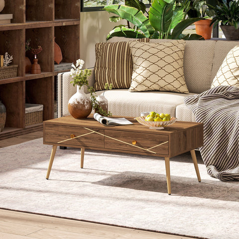 Rootz Coffee Table - Rectangular Living Room Table - Spacious Table Top - 2 Drawers - Modern Luxury - 100 x 50 x 41 cm