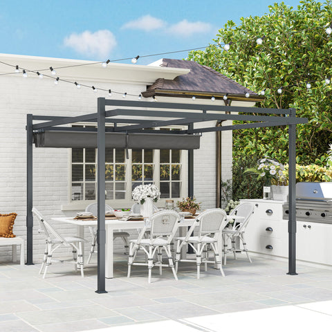 Rootz Pergola Pavilion - Aluminum Canopy - Garden Shelter - UPF50+ UV Protection - Grey - 3.5x3m - 245H cm Adjustable Sliding Roof