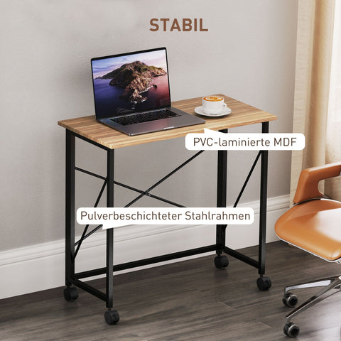 Rootz Foldable Desk with Wheels - Portable Workstation - Compact Office Table - Space-Saving Design - 80cm x 40cm x 75cm