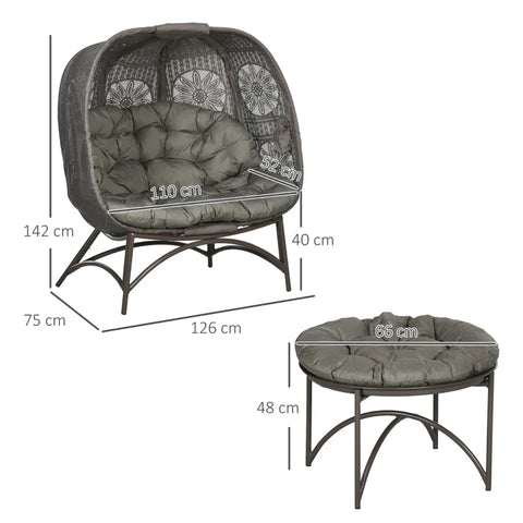 Rootz Garden Furniture Set - 2 Wicker Chairs - Side Table - Foldable - Seat Cushions - Metal Frame - Steel-Polyester - Sand - 110w X 52d X 40h Cm