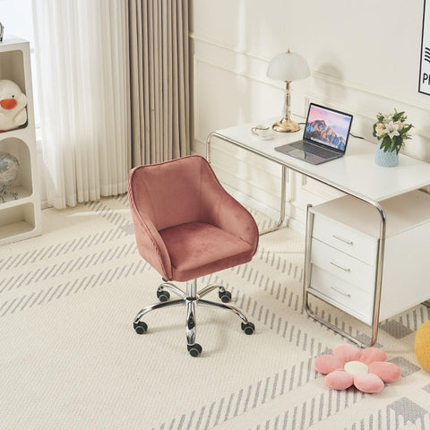 Rootz Adjustable Swivel Velvet Chair - Office Chair - Vanity Seat - Comfort & Stability - 56cm x 55cm x 83cm - Dark Pink