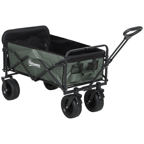 Rootz Foldable Garden Transport Car - Handcart - Resilient Wagon - 120kg Capacity - 125cm x 48cm x 78-102cm