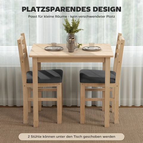 Rootz 3-Part Dining Table Set - Kitchen Table - Space-Saving Table Set - MDF & Foam - 60cm x 74.5cm - Brown & Grey