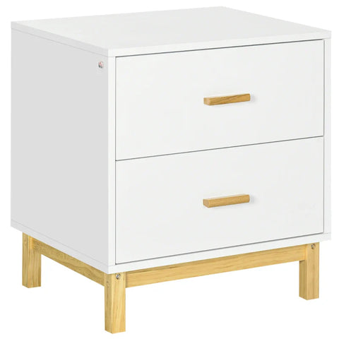 Rootz Bedside Table - Nightstand - 2 Drawers - Pinewood - Bedroom - Livingroom - White + Natural - 50 cm x 40 cm x 55 cm