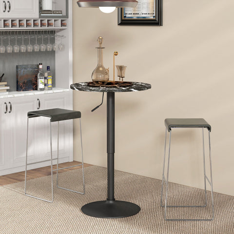 Rootz Marble Look Bar Table - Bistro Table - Height-Adjustable Table - Space-Saving Design - 60 x 60 x 68-93.5 cm