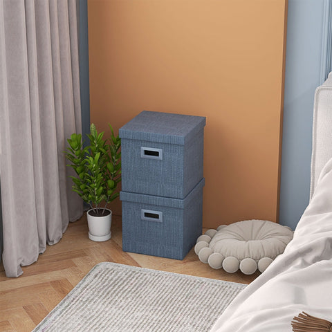Rootz Storage Box Set - Collapsible Bins - Fabric Cubes - Removable Lid - Stackable Design - Imitation Linen - 30cm x 30cm x 29cm