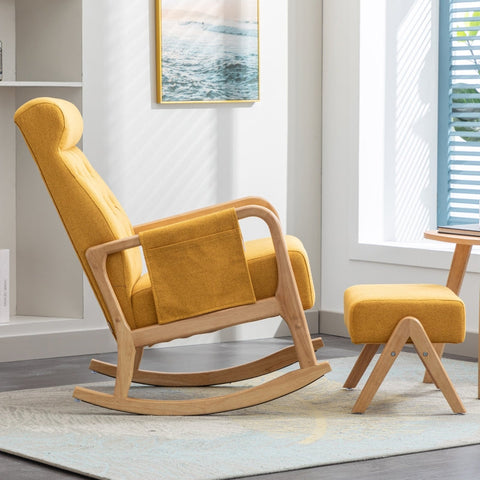 Rootz Rocking Chair & Footrest Set - Glider - Recliner - Durable Wood & Foam Comfort - Chair: 65x85x94cm, Footrest: 53x36x36cm