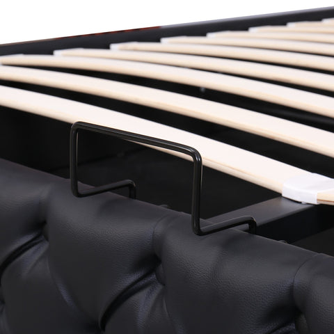 Rootz Upholstered Bed Frame - Storage Bed - LED Bed - Ample Storage Space - 207cm x 142cm x 100cm - Black