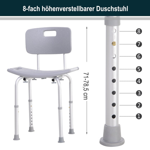 Rootz Shower Chair Bath Stool - Shower Seat - Bath Aid - Height Adjustable Comfort - 55cm x 50.6cm x 71-78.5cm