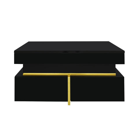 Rootz High Gloss Coffee Table - Living Room Table - Gold-Plated Accents - Ample Storage - 70cm x 70cm x 35.5cm