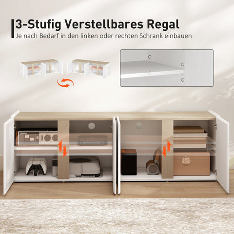 Rootz TV Chest of Drawers - Television Cabinet - Media Console - Soft-Close Doors - Customizable Shelves - High-Gloss White - 135cm x 38cm x 45cm