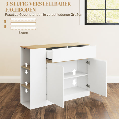 Rootz Sideboard Cabinet - Large Storage Organiser - Console Table - Ample Storage - 105 x 30 x 81.5cm - Modern White - Brown Finish