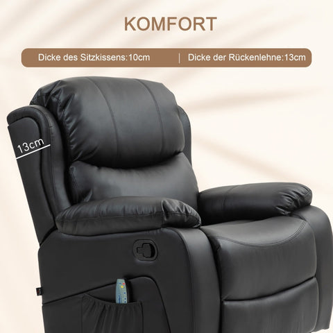 Rootz TV Armchair with Massage Function - Heated Cinema Chair - 360° Rotation - Rocker Recliner - 8 Massage Points - Thick Padding - Remote Control - 97cm x 92cm x 104cm