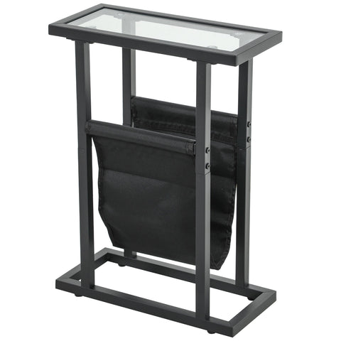 Rootz Metal Side Table - Slim Table - Narrow Space Table - Glass Top, Fabric Bag, Stability - 40cm x 18cm x 55.5cm