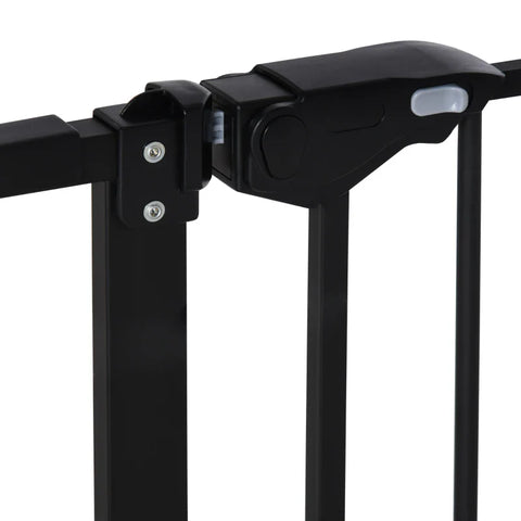 Rootz Door Protection Gate For Dogs - Barrier Gate - Protective Gate For Pets - Dog Gate Including 3 Different Extensions - Stair Gate Without Drilling - Metal - Plastic - Black - 136.3W x 76.2H cm