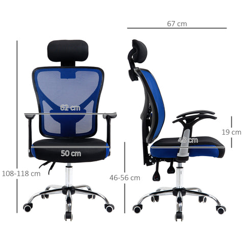 Rootz Ergonomic Office Chair - Swivel Chair - Mesh Chair - Adjustable Comfort - 62 x 67 x 108-118 cm - Black and Blue