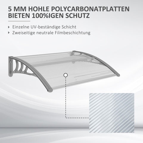 Rootz Front-Door Canopy - Roofing for Doors & Windows - UV Protection - 100L x 75B x 23H cm - Silver