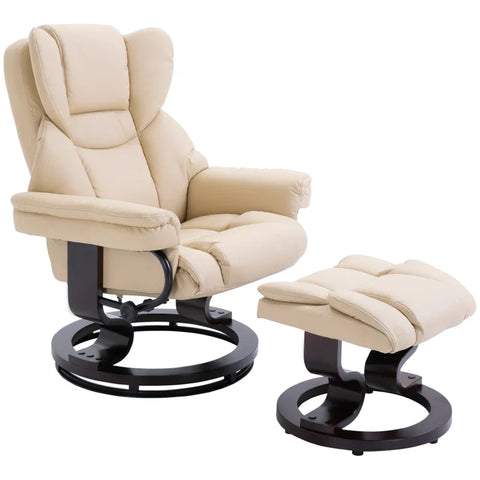 Rootz Relaxation Chair With Stool - Reclining Function - Rotatable - Up To 160 Kg - Faux Leather - Metal Frame - Cream - 80 x 79 x 100 cm
