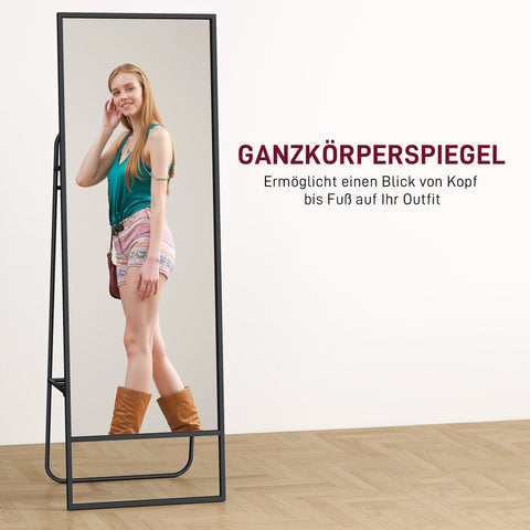 Rootz Full Body Mirror - Standing Mirror - Dressing Mirror - Industrial Design, Metal Frame, Black, 157 x 50 cm, Rear Shelf, 2 Hooks, Safe & Chic