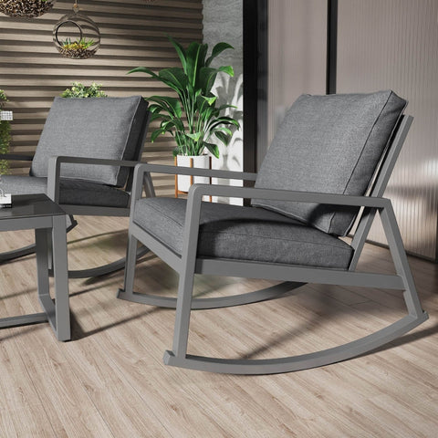 Rootz 3 Piece Outdoor Furniture Set - Patio Rocking Chairs - Modern Porch Seating - Superior Comfort - Chairs 59x94x74cm, Table 42x40x38cm