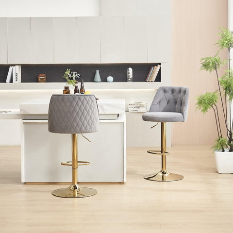 Rootz 2 Piece Set Bar Stool - Adjustable Stools - Modern Swivel Chairs - Soft Velvet Fabric - 48cm x 54cm x 92-113cm