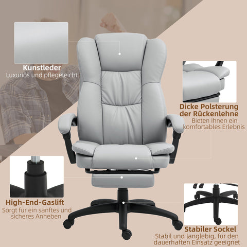 Rootz Ergonomic Swivel Chair - Adjustable Office Chair - Reclining Desk Seat - Massage Function - 68.5x68.5x113-121cm