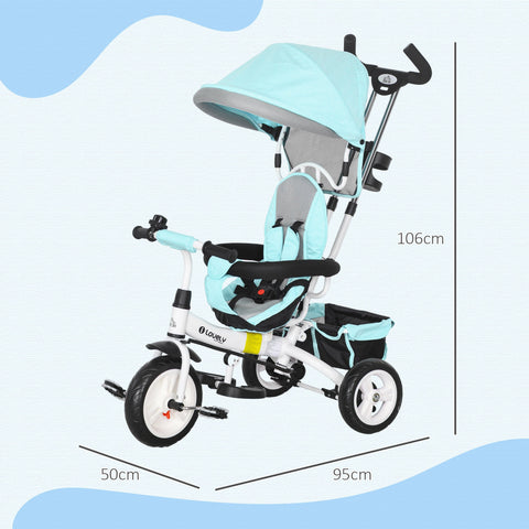Rootz 6-in-1 Children's Tricycle - Kids Stroller Bike - Toddler Tri-Wheel - Adjustable Safety Features - 95cm x 50cm x 106cm - Blue, White