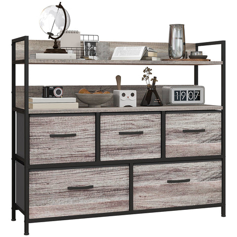 Rootz Fabric Chest of Drawers - Storage Organizer - Clothing Unit - 5 Foldable Drawers - Steel Frames - 98cm x 29cm x 85cm