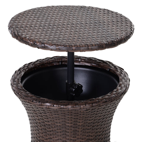 Rootz 2-in-1 Side Table Ice Bucket - Outdoor Cooler - Garden Table - Keeps Drinks Cool - Ø 48 x 83H cm - Resin Rattan - Adjustable Height