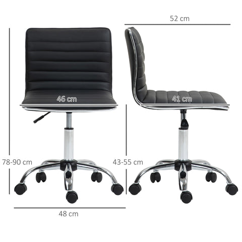 Rootz Height Adjustable Salon Chair - Swivel Chair - Office Chair - Ultimate Comfort - 48 x 52 x 78-90 cm - Black - Faux Leather