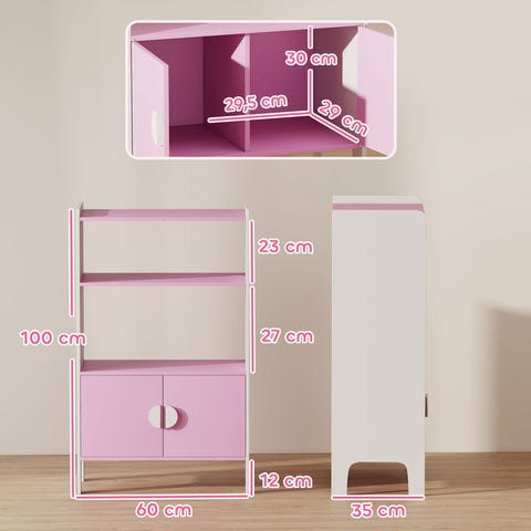 Rootz Children's Bookshelf - Kid's Bookcase - Storage Unit - Anti-Tipping Design - 60L x 100H cm - Pink & White