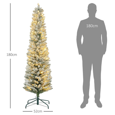 Rootz Snow-Covered Artificial Christmas Tree - Greenery Tree - LED Fairy Lights - Slim Shape - Lush Appearance - 52cm x 180cm