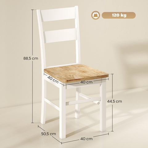 Rootz 2 Piece Set Kitchen Chairs - Dining Seats - White and Brown Seating - Ergonomic Back Support - 40b x 50.5th x 88.5H cm