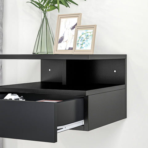 Rootz Set of 2 Floating Nightstands - Wall Bedside Tables - Extendable Drawers - Space Saver Design - Black Chipboard - 35W x 32D x 22.5H cm