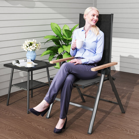 Rootz Steel Garden Chair - Folding Balcony Chair - Armrest Chair - Comfort with Eucalyptus Armrests - 60cm x 73cm x 108cm