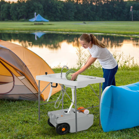 Rootz Waste Water Tank - Rollable - Splash-free Emptying - Volume 22L - Clean Disposal - Metal Handle - HDPE Plastic - Gray - 33W x 26D x 53H cm